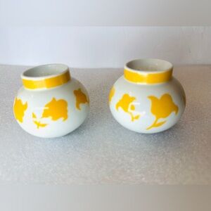 Vintage Hearthstone Block Salt & Pepper Shakers Set Yellow Floral